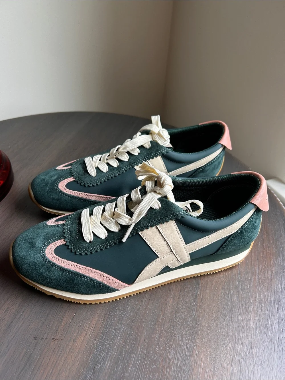 Tory Burch Women's HANK Nylon & Suede Sneakers, Bottle Green Size 8 (M) NEW